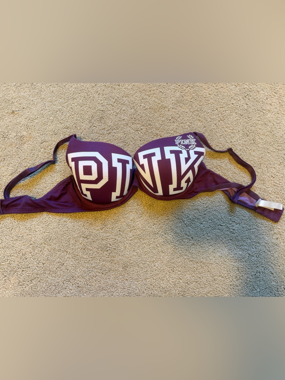 PINK Victoria's Secret Maroon & White Logo Push-Up Bra
